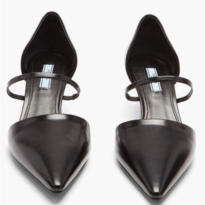 PRADA Point-Toe Spazzolato-Leather D'Orsay Pumps